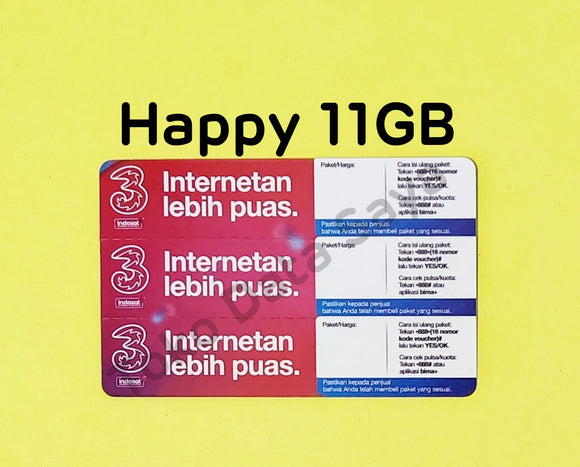 Voucher Kuota Data 3 / Three / Tri Happy 11GB  Jatim-Jateng NEW total (14GB)
